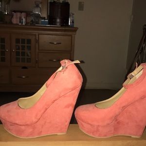 Peach wedge heels with strap